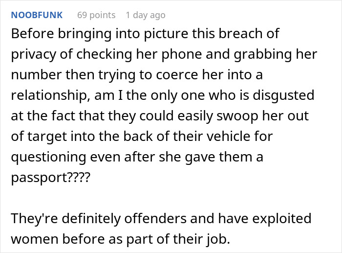 Comment about woman detained by ICE at parking lot for speaking foreign language, discussing privacy and coercion concerns. Comment about woman detained by ICE at parking lot for speaking foreign language, discussing privacy and coercion concerns.