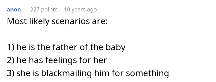 Text message conversation with possible reasons a man helped a pregnant coworker, involving feelings, paternity, and blackmail.