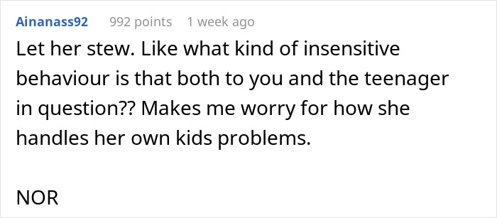 Comment discussing insensitive behavior related to best friend fight mom and concerns about handling kids&rsquo; problems.