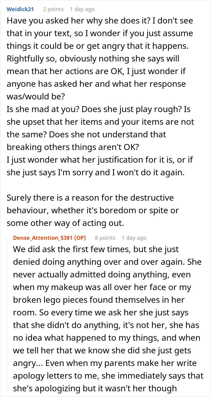19YO Refuses To See Her 10YO Sis Who Keeps Destroying Her Stuff, Mad As Mom And Dad Push Back