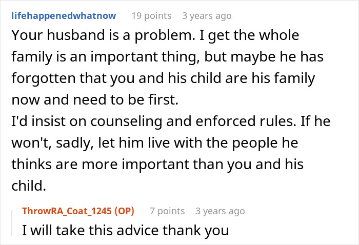 Comment discussing woman moving with family to escape in-laws with husband planning their move and family following them. Comment discussing woman moving with family to escape in-laws with husband planning their move and family following them.