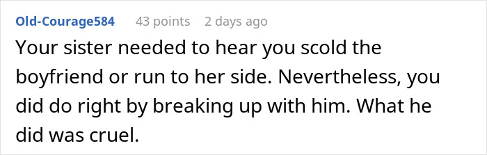 Commenter explains the boyfriend blew up a 3-year relationship with one comment to girlfriend&rsquo;s teen sister.