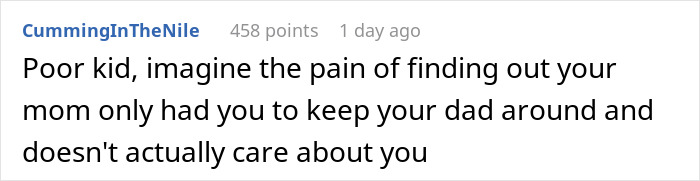 Text comment on a white background expressing pain about a woman using a surprise baby as a trap to keep her boyfriend from leaving.