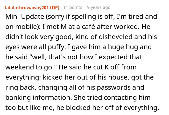 Screenshot of a Reddit post discussing a cheater hiding a one night stand and a friend threatening to expose a horrible secret.
