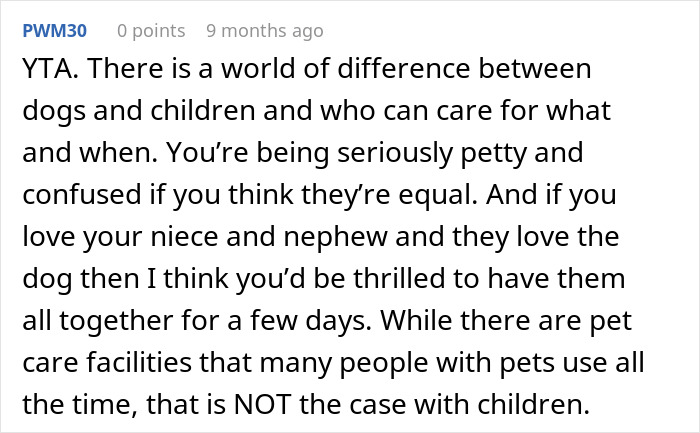 Woman Refuses To Dogsit Her Brother's Elderly Dog, Gets Shocked When He Declines To Babysit Her Kids Woman Refuses To Dogsit Her Brother's Elderly Dog, Gets Shocked When He Declines To Babysit Her Kids
