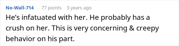 Comment expressing concern over husband&rsquo;s obsession with sister&rsquo;s weight and describing it as creepy behavior.