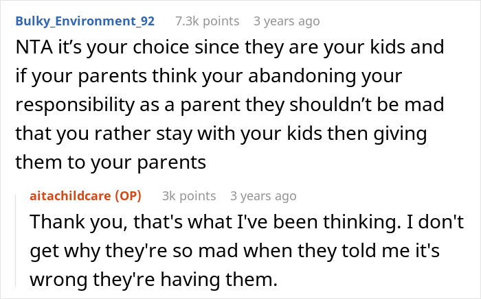 Reddit conversation showing a dad discussing stopping his parents from babysitting after hearing their true thoughts.