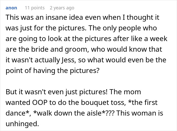 Woman Flabbergasted After Mom Offers An Absolutely Unhinged Idea To Save Her Twin Sister&rsquo;s Wedding