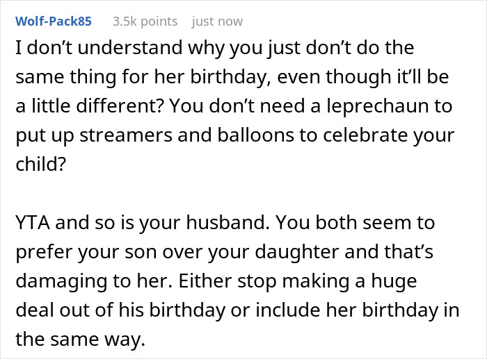 Comment discussing issues with a cruel dad and a daughter's small birthday party causing tension with the mom.