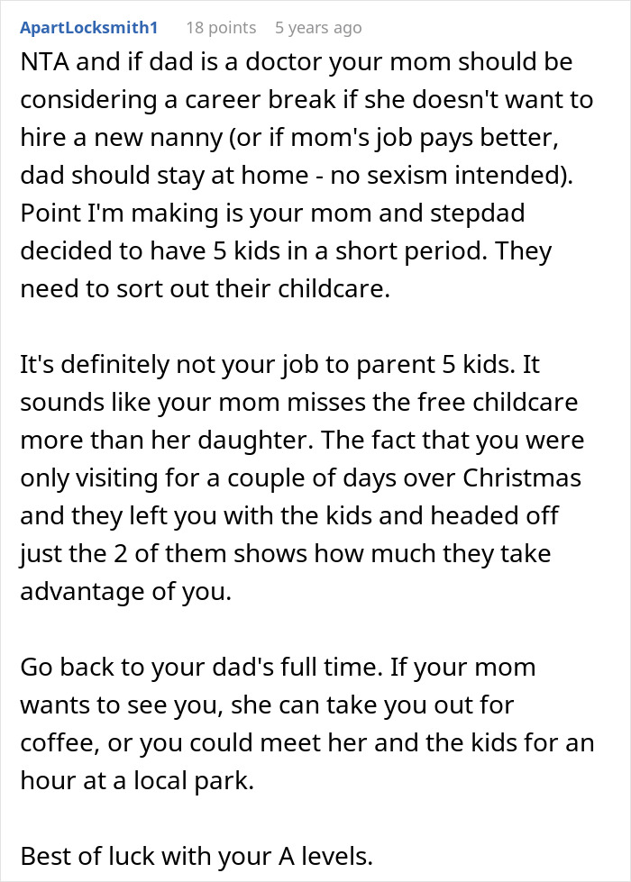 Mom Turns Oldest Daughter Into A Nanny Of Her 5 Kids, Then Gets Upset She Wants To Move In With Dad