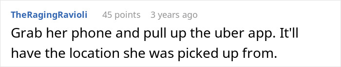 Screenshot of a Reddit comment suggesting to grab her phone and check Uber app for pickup location related to cheating story.