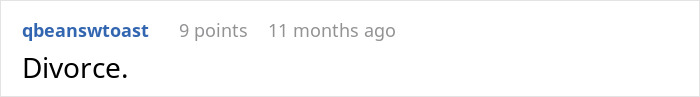 Screenshot of a social media comment reading Divorce, related to a woman sleeping with a married man.