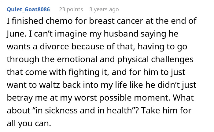 Comment about a man abandoning his husband during illness and facing a reality check on calling off divorce. Comment about a man abandoning his husband during illness and facing a reality check on calling off divorce.