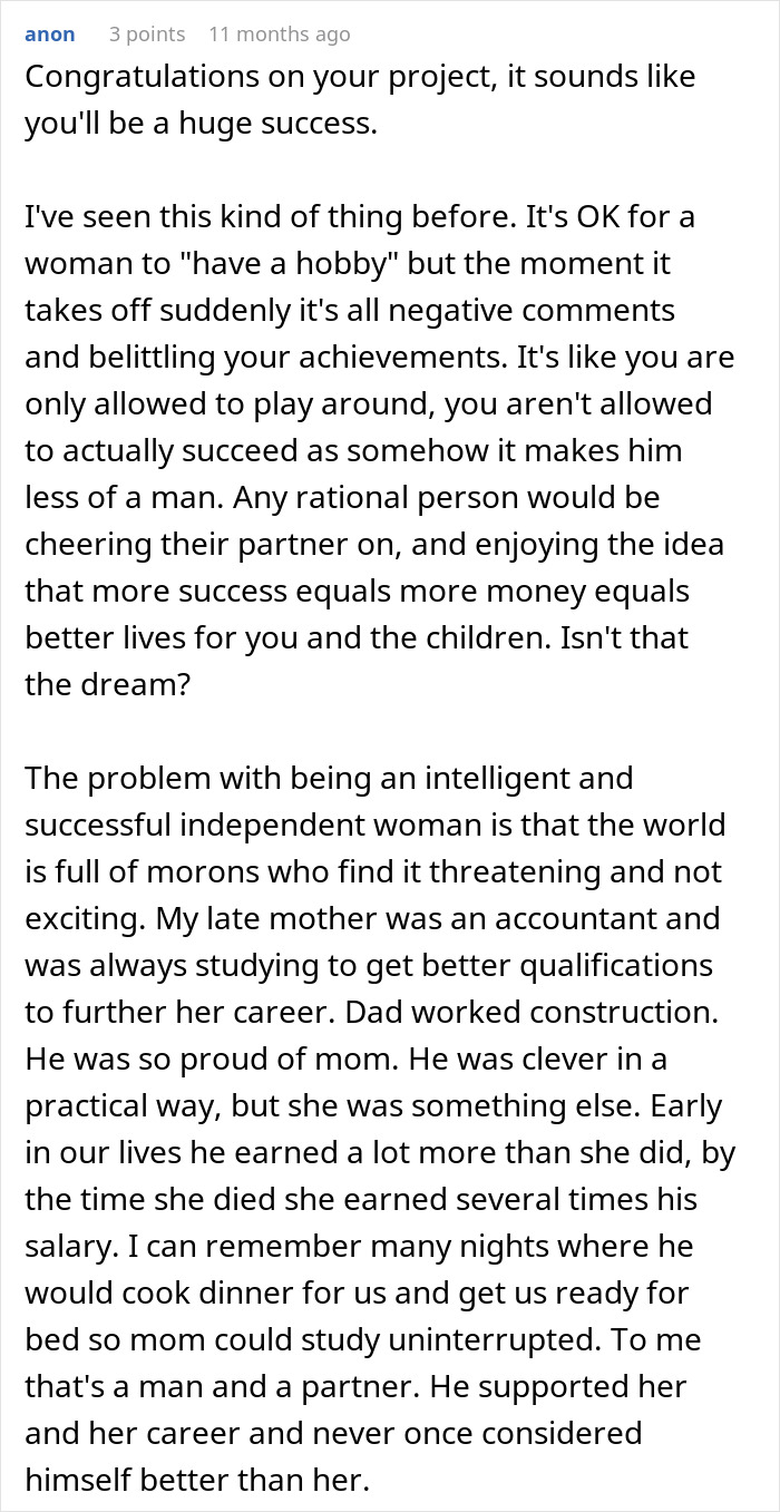 Comment defending an independent woman&rsquo;s career success and criticizing dismissive attitudes accusing her of sleeping her way to the top.