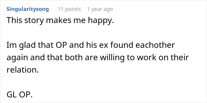 Comment expressing happiness about a man&rsquo;s love story as he reconnects with his ex he never stopped thinking about.
