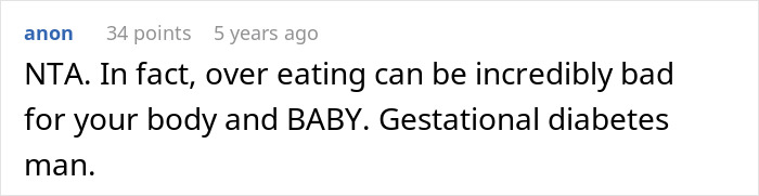 Comment about gestational diabetes warns about harm of overeating to pregnant wife and baby, showing husband&rsquo;s emotional struggle.