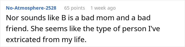 Screenshot of an online comment discussing a bad mom and bad friend in a best friend fight mom context.