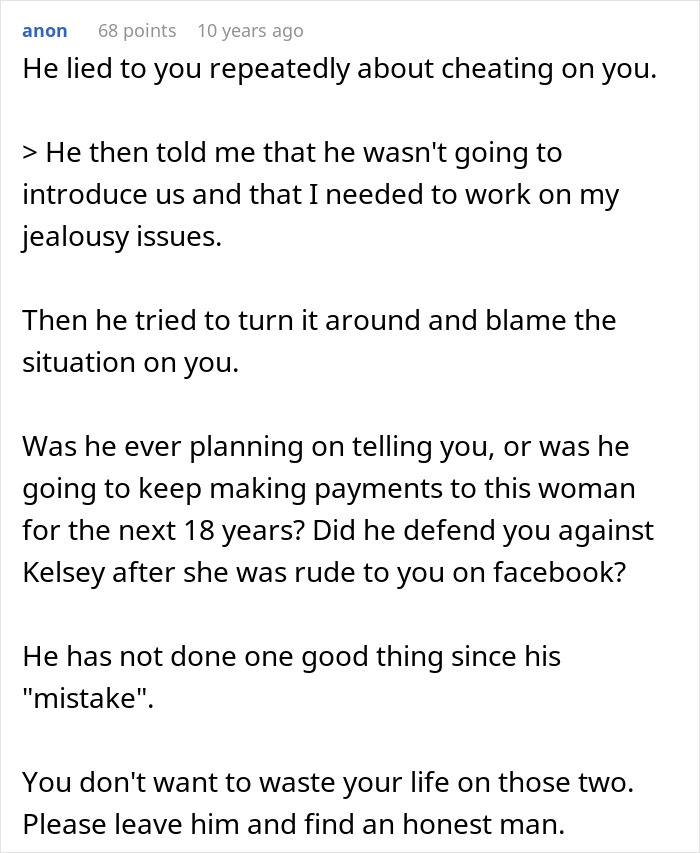 Text screenshot discussing a man taking care of a pregnant coworker and the wife discovering the real reason behind it.