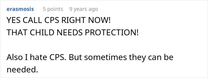 Facebook comment urging to call CPS due to a child's behavior, discussing protection and need for intervention. Facebook comment urging to call CPS due to a child's behavior, discussing protection and need for intervention.