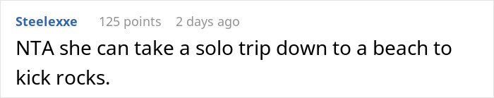 Screenshot of a comment about a woman furious her friends don&rsquo;t want to share a room with her on vacation.