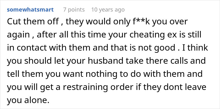 Alt text: Online comment advising woman to cut off toxic parents after betrayal with fianc&eacute; causing her distress and ongoing conflict.