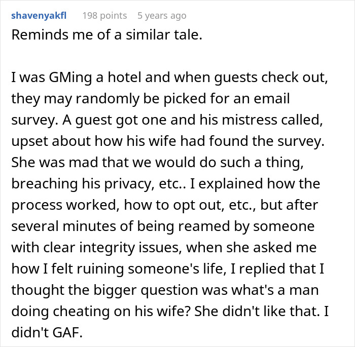 Text post about an employee accidentally revealing to a customer’s wife he has a mistress, causing chaos and confrontation. Text post about an employee accidentally revealing to a customer’s wife he has a mistress, causing chaos and confrontation.
