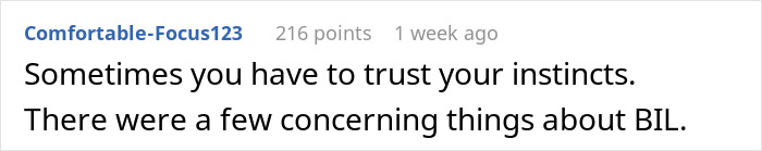 Comment discussing a woman’s horrible feeling about her brother-in-law and her refusal to let her daughter near him due to concerns. Comment discussing a woman’s horrible feeling about her brother-in-law and her refusal to let her daughter near him due to concerns.
