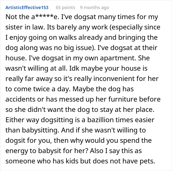 Woman Refuses To Dogsit Her Brother's Elderly Dog, Gets Shocked When He Declines To Babysit Her Kids Woman Refuses To Dogsit Her Brother's Elderly Dog, Gets Shocked When He Declines To Babysit Her Kids