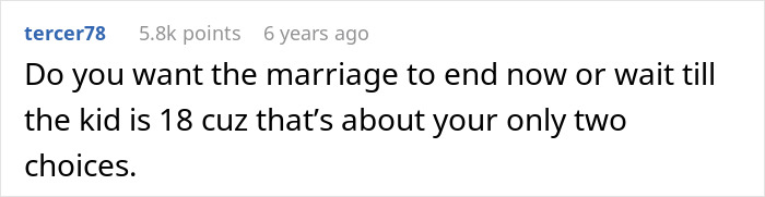 Comment suggesting options on marriage ending amid doubts about paternity of 12-year-old son after chance meeting.