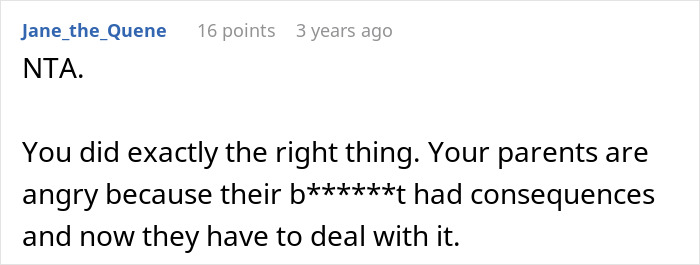 Screenshot of an online comment discussing a dad stopping letting his parents babysit after hearing their true thoughts.