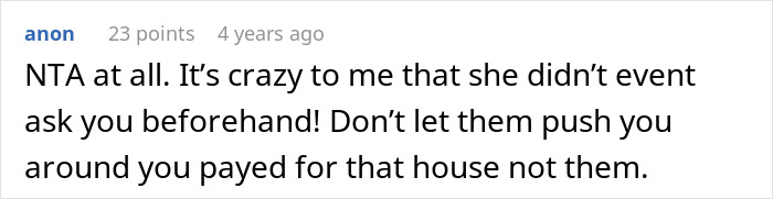 Screenshot of an online comment discussing a bride’s harsh reality check about spending her honeymoon at a sibling’s house. Screenshot of an online comment discussing a bride’s harsh reality check about spending her honeymoon at a sibling’s house.