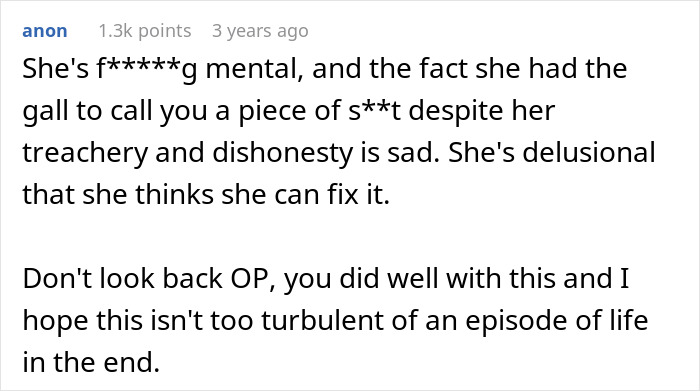 Screenshot of an online comment discussing a woman admitting to cheating multiple times and related relationship issues.
