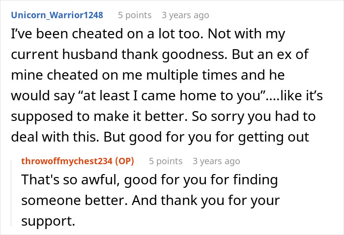Screenshot of a forum conversation about cheating multiple times in relationships and sharing experiences with honesty and moving on.