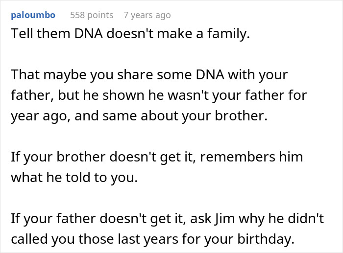 Comment discussing DNA lab errors and paternity results, highlighting a man disowning the wrong son and seeking reconnection.