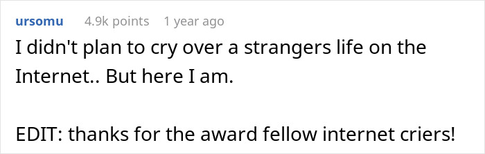 Comment expressing emotion about a man&rsquo;s love story reconnecting with an ex, showing how the internet is gushing over it.