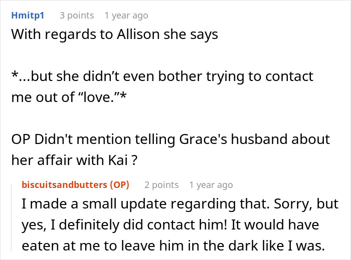 Screenshot of an online discussion revealing a woman's joke exposing her husband as a horrible cheating jerk.