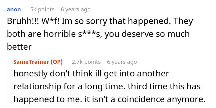 Reddit conversation showing woman regretting coexistence with boyfriend&rsquo;s female friend and relationship struggles.