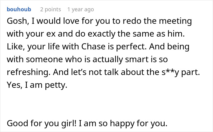 Comment expressing support for a woman's innocent goofy joke revealing her husband is a horrible, cheating jerk.