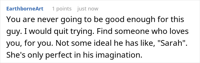 Comment expressing frustration with an arrogant guy ruthlessly comparing his devoted girlfriend to another man&rsquo;s wife.