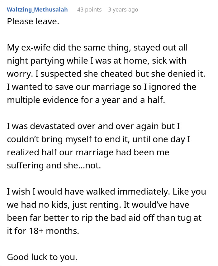 Alt text: Man shares experience of wife cheating multiple times and the impact on their marriage before finally leaving.