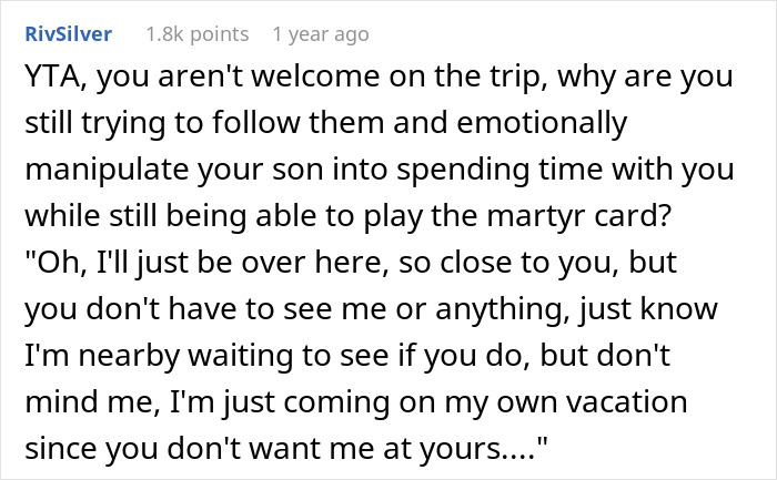 Comment on forum post about MIL planning a spite trip after rejection and unexpected anger from DIL.
