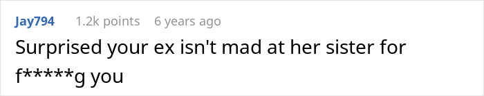 Screenshot of a comment discussing a man cheating on his girlfriend with her sister, highlighting a surprising reaction. Screenshot of a comment discussing a man cheating on his girlfriend with her sister, highlighting a surprising reaction.