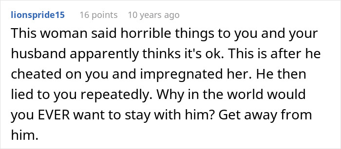 Screenshot of a detailed comment discussing a man&rsquo;s actions involving a pregnant coworker and the wife&rsquo;s discovery of the truth.