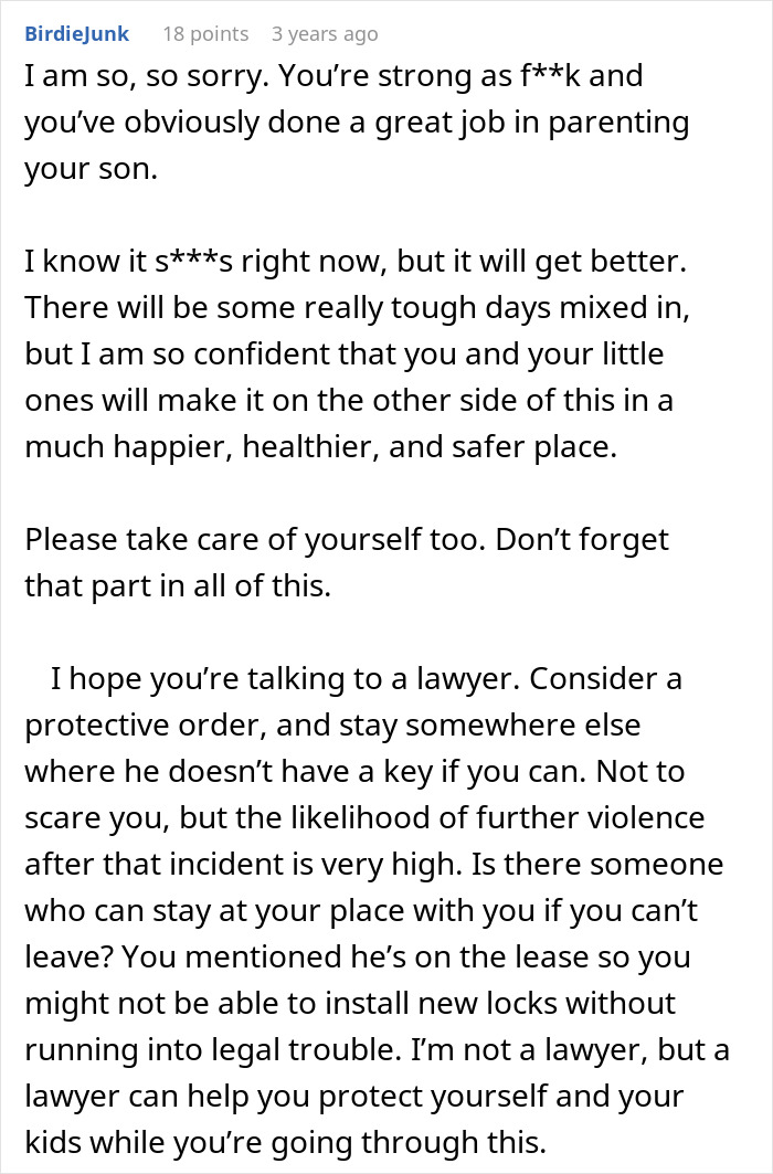 Comment expressing sympathy and advice for a mom dealing with a mess, baby screaming, and son panicking after a long shift.