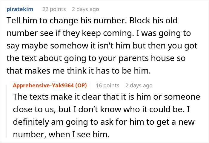 Screenshot of a discussion where a woman suspects her husband is a psychopath after receiving disturbing texts. Screenshot of a discussion where a woman suspects her husband is a psychopath after receiving disturbing texts.