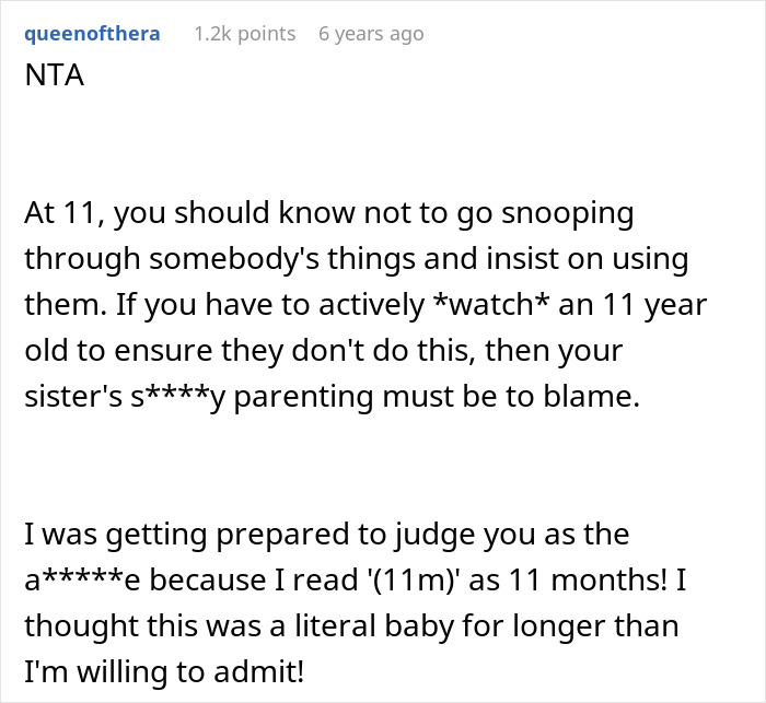 Reddit comment discussing parenting issues after 11-year-old breaks aunt&rsquo;s PS4 and consequences.