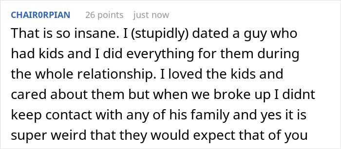 Comment about a woman feeling harassed to watch ex&rsquo;s nephew after breakup despite expecting freedom.