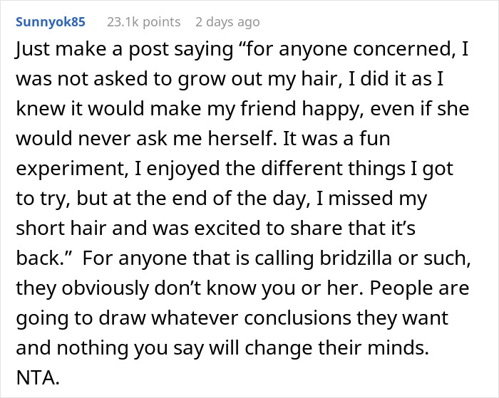 Woman buzzes her hair after friend&rsquo;s wedding, addressing rumors about being forced to grow it out.