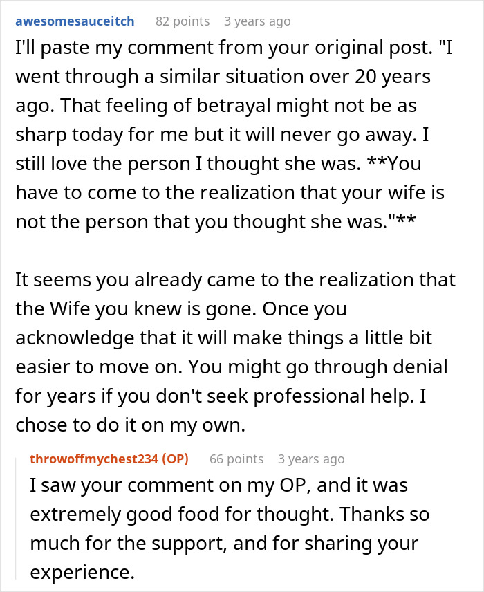 Conversation about woman admitting to cheating multiple times and husband telling her parents then leaving, discussing betrayal and moving on.