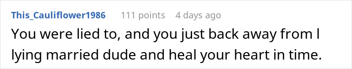 Comment about being lied to by a married man, relating to the best relationship of her life.